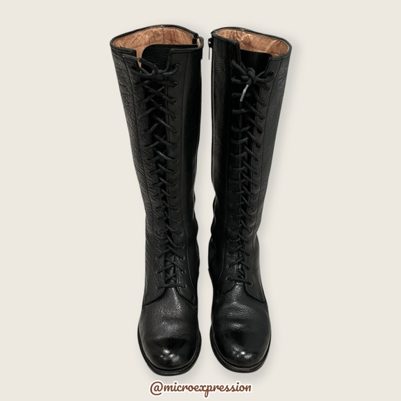 $625 Frye Vienna Tall Black Genuine Leather Lace Up Knee High Zip Riding Boot - Picture 9 of 15